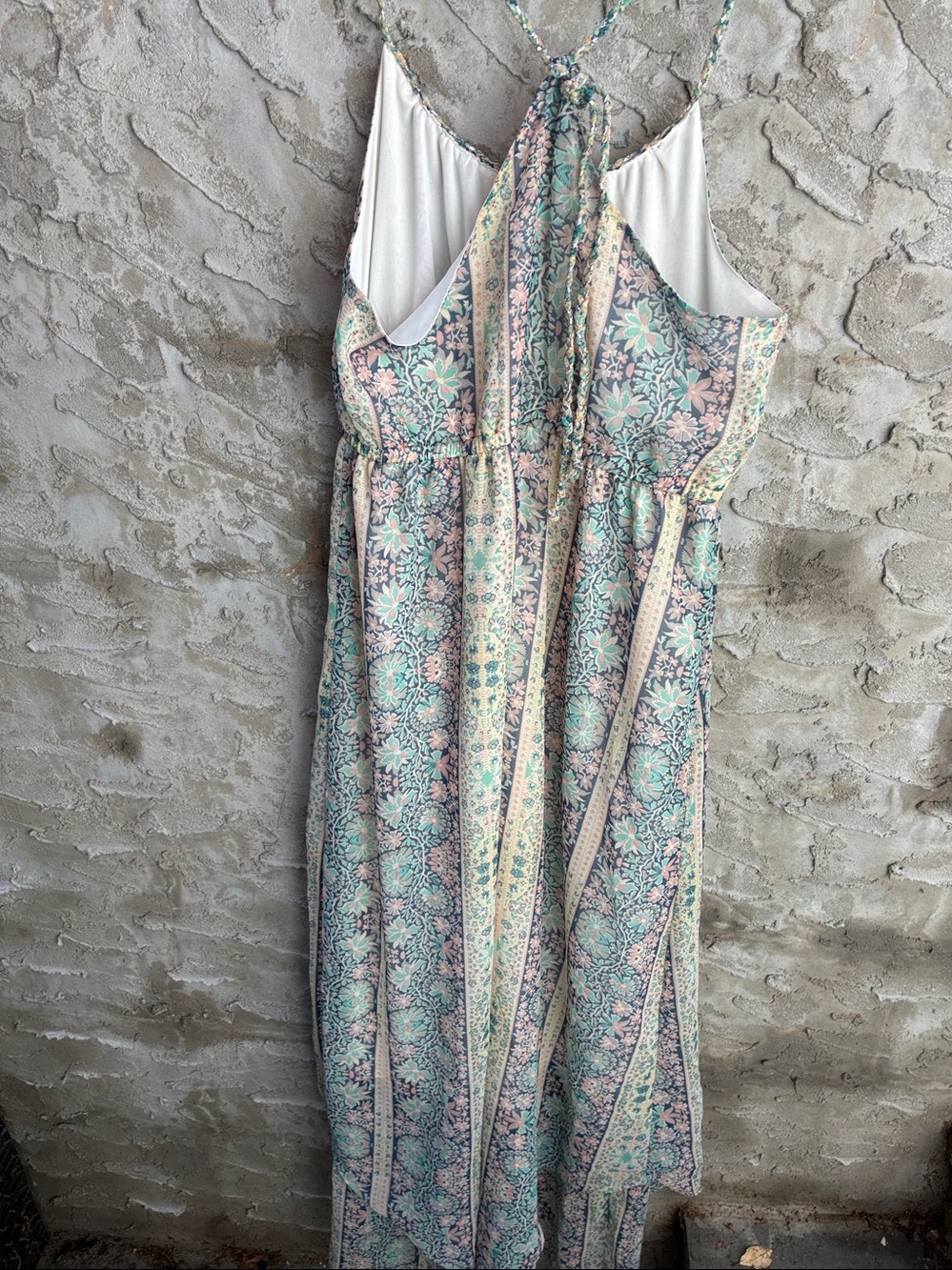 Fairy Core American Eagle Floral Boho Maxi Dress Mint Blush Handkerchief Sz M - Picture 10 of 12
